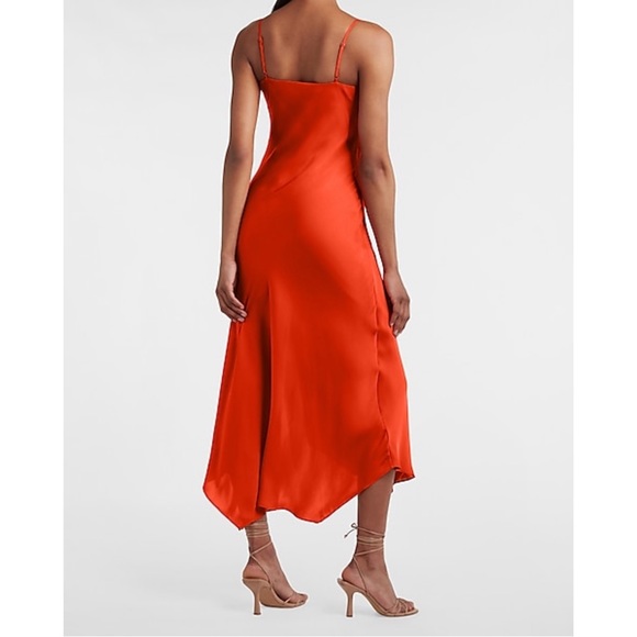 EXPRESS Satin Cowl Neck Asymmetrical Hem Maxi Slip Dress - Picture 12 of 16